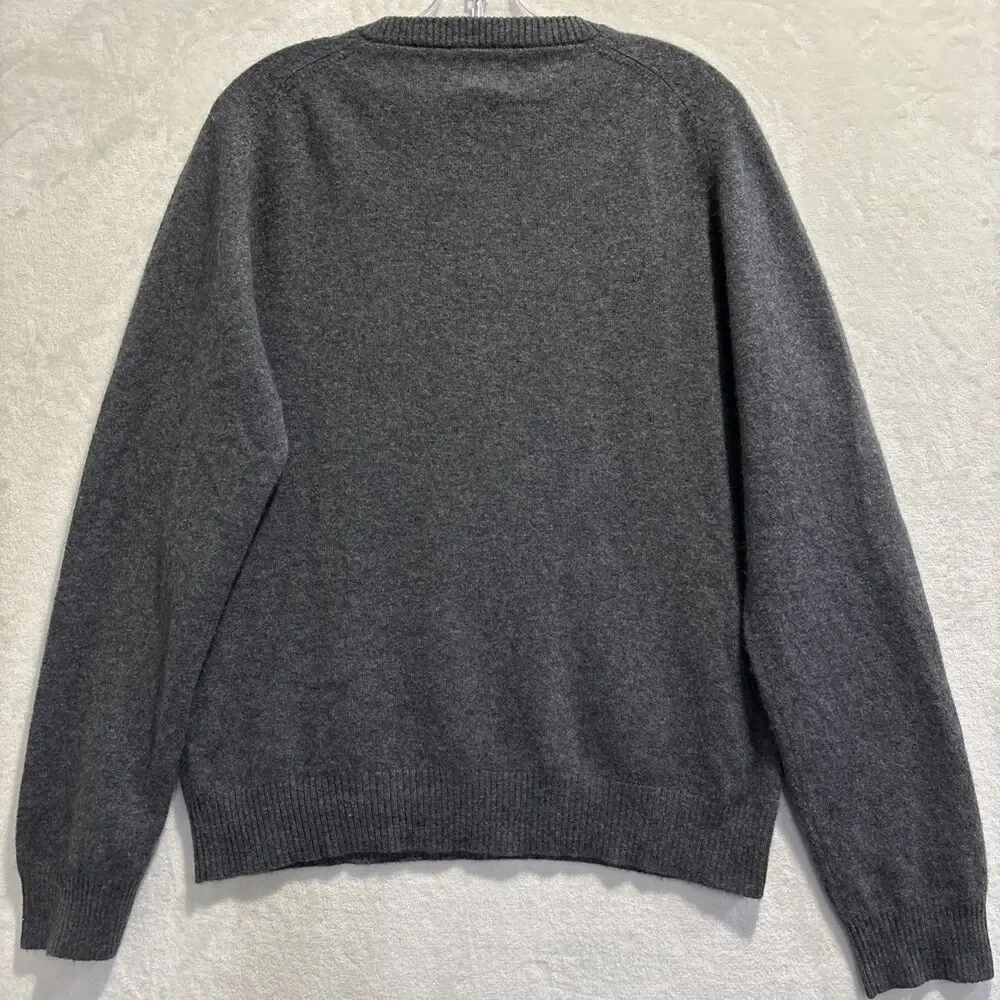 George 100% Cashmere Sweater Gray V Neck Pullover Long Sleeve Men's Medium 38 40